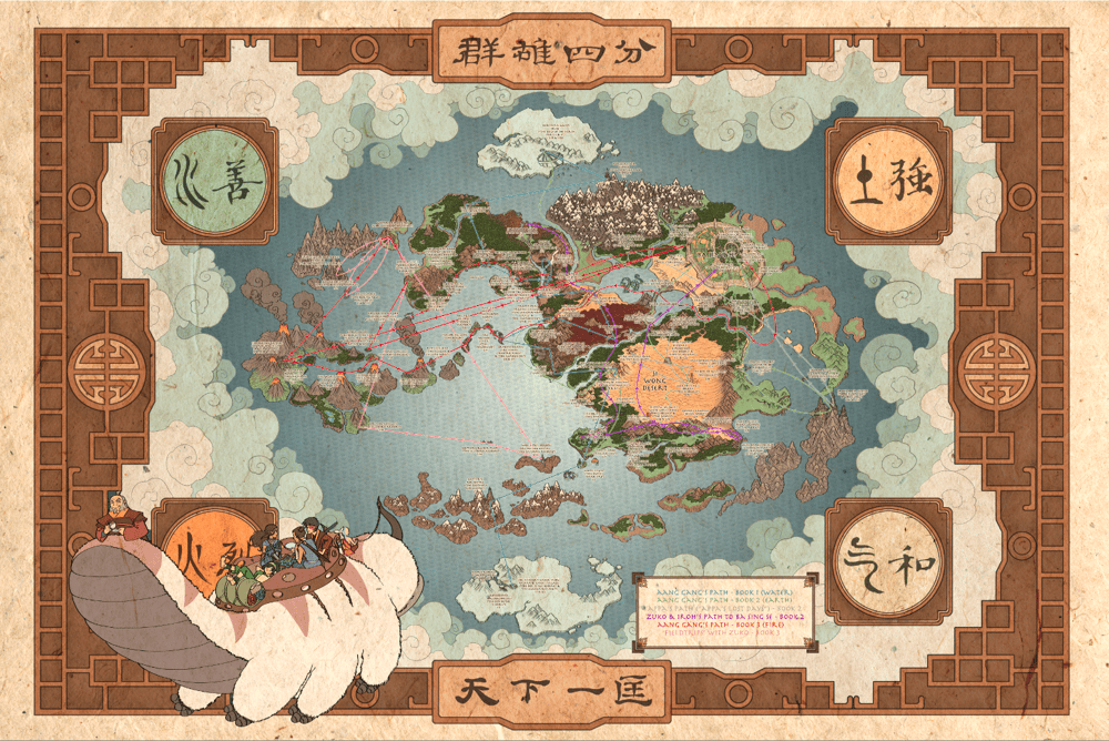 Image of Avatar: The Last Airbender map (w/ labels & paths)