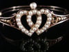 VICTORIAN EDWARDIAN 9CT PRISTINE DOUBLE HEART SEED PEARL BANGLE 13.5G