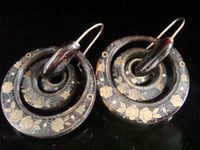 Image 1 of ORIGINAL VERY LARGE VICTORIAN 9CT YELLOW GOLD PIQUE INLAID HOOP EARRINGS 