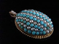 Image 2 of High quality heavy Victorian high carat 15ct rose gold turquoise pearl pendant
