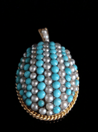 Image 1 of High quality heavy Victorian high carat 15ct rose gold turquoise pearl pendant