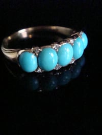 Image 2 of VICTORIAN 18CT YELLOW GOLD TURQUOISE AND DIAMOND 5 STONE RING WONDERFUL QUALITY