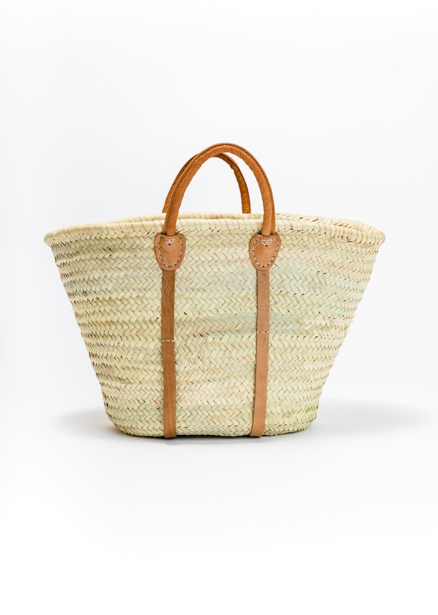 Image of LEATHER STRIPES TOTE BASKET BAG