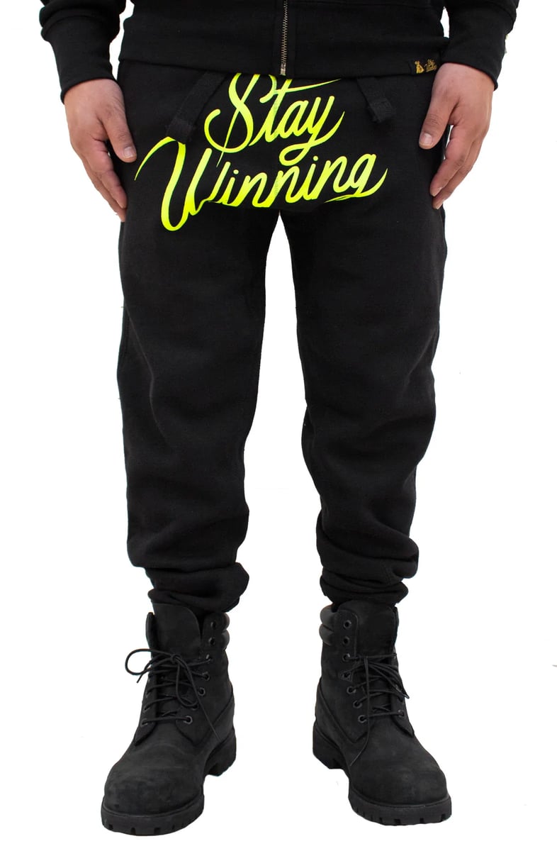 Stay Winning Script Black/Neon Yellow Joggers | 3KINGSLIFE