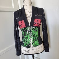 Image 1 of Black Sabbath long sleeve corset blouse. Size XS/S