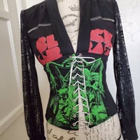 Image 2 of Black Sabbath long sleeve corset blouse. Size XS/S