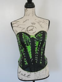 Image 1 of Green and black Vive Le Rock faux ostrich leather corset vinyl seditionaries style