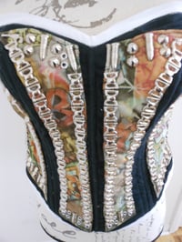 Image 2 of Graffiti-print suede corset with bullet cone and pistol studs rap hip-hop 90s