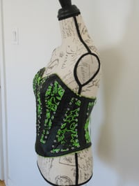 Image 4 of Green and black Vive Le Rock faux ostrich leather corset vinyl seditionaries style