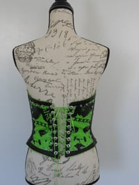 Image 5 of Green and black Vive Le Rock faux ostrich leather corset vinyl seditionaries style