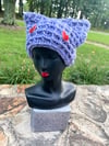 Purple Cat Waffle Crochet Hat with Heart Eyes