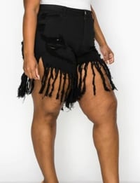 Image 3 of PLUS SIZE BLACK DESTROYED FRINGED SHORTS 