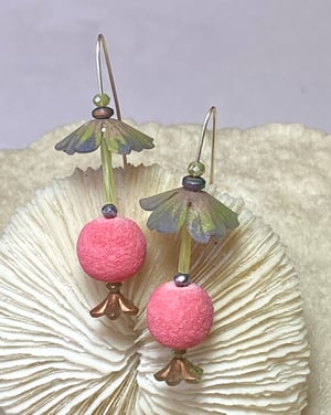 Volcanic Pink Floral Earrings~ 2"
