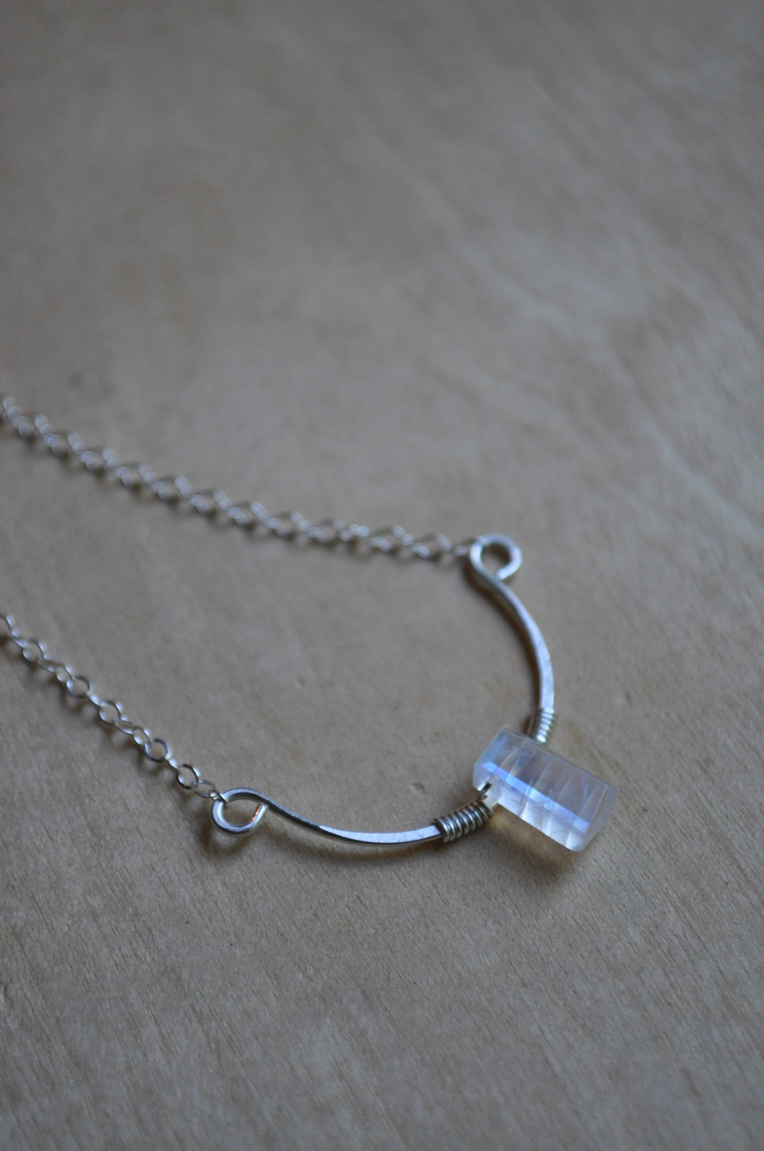 Image of Rainbow Moonstone Arc Necklace in Sterling Silver