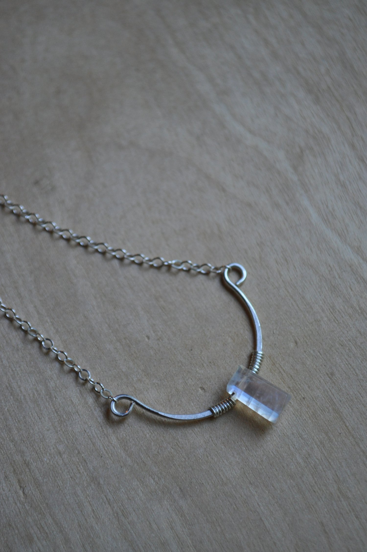 Image of Rainbow Moonstone Arc Necklace in Sterling Silver