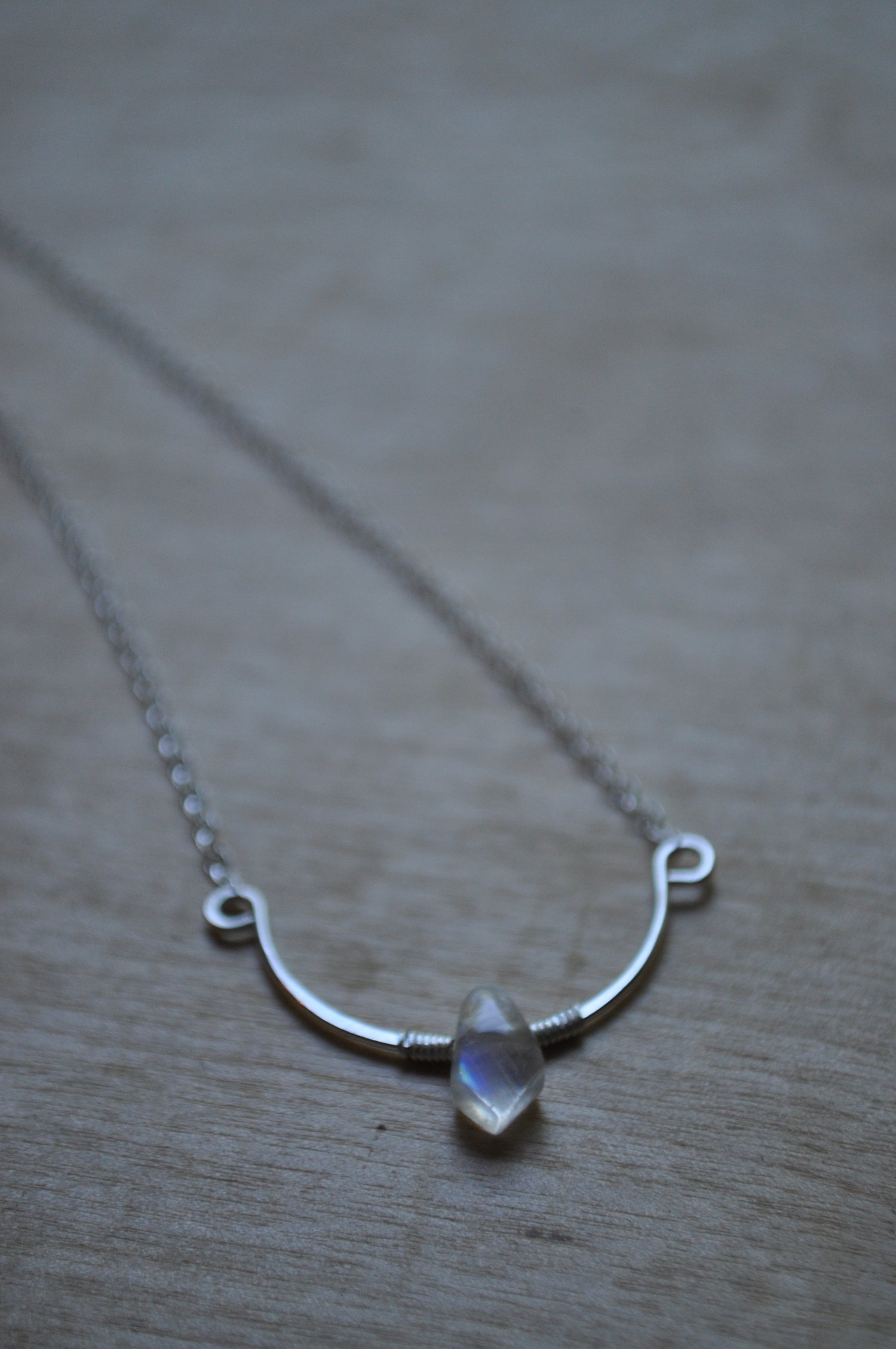 Image of Rainbow Moonstone Arc Necklace in Sterling Silver (Diamond Shape)