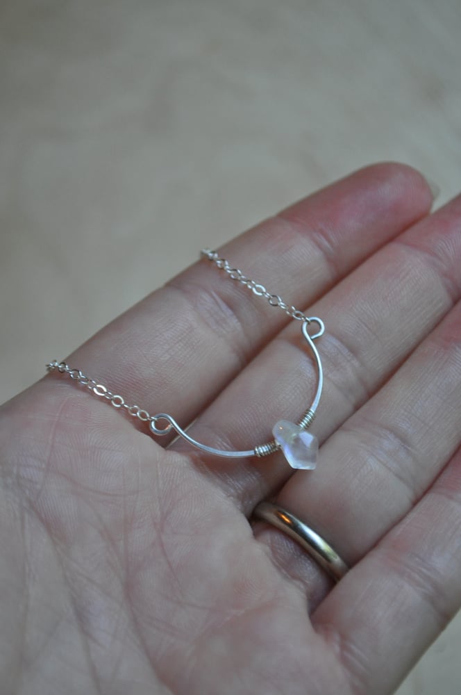 Image of Rainbow Moonstone Arc Necklace in Sterling Silver (Diamond Shape)