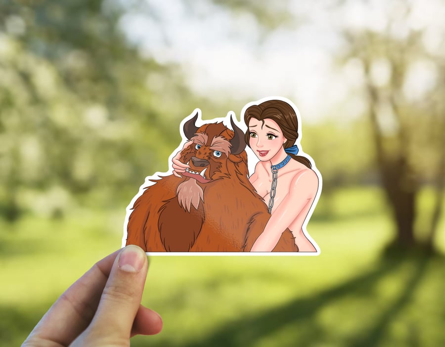 Image of Sexy Belle and Beast Sticker, Naughty Beauty and Her Beast Decal, BDSM Stickers