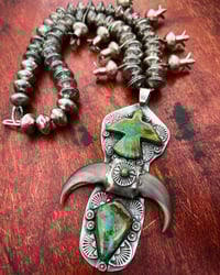 Image 4 of WL&A Black Bear Claw Thunderbird Squash Blossom Necklace - Length 24" - 395 Grams