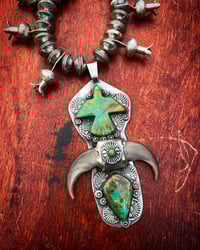 Image 5 of WL&A Black Bear Claw Thunderbird Squash Blossom Necklace - Length 24" - 395 Grams