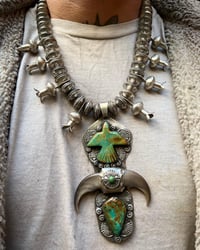 Image 2 of WL&A Black Bear Claw Thunderbird Squash Blossom Necklace - Length 24" - 395 Grams