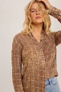 Image 4 of GRID PRINT WASHED SOFT SHIRT TOP - 2 colors 