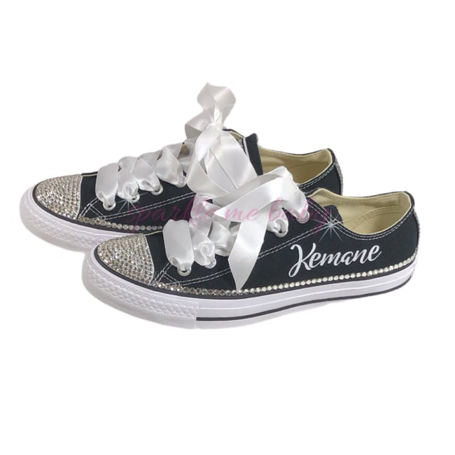 Women's Converse Low Tops in Black ~ Bling Converse Customized By  SparkleMeBaby2u