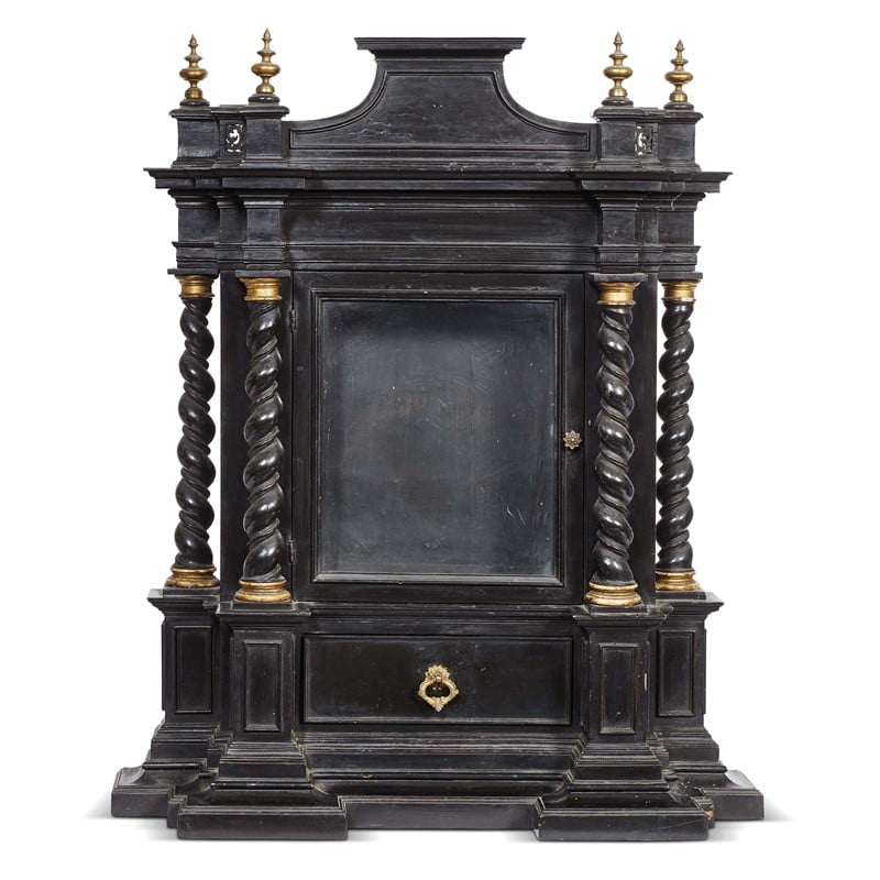 Image of An early 18th century Florentine ebonized wood aedicule case