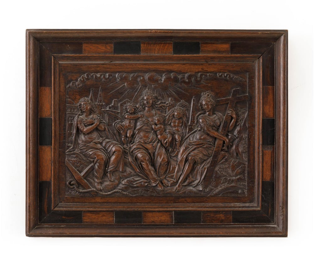 Image of Early 17th century Netherlandish oak relief of the Three Divine Virtues