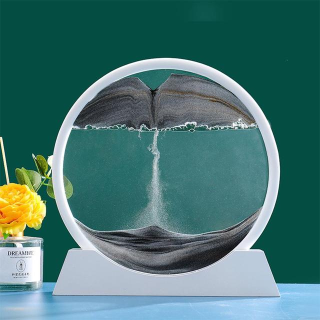 Image of 3D LANDSCAPE QUICKSAND PAINTING ROUND GLASS CRAFTS -BLACK