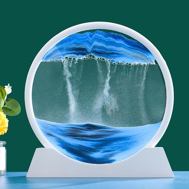 Image of 3D LANDSCAPE QUICKSAND PAINTING ROUND GLASS CRAFTS - BLUE