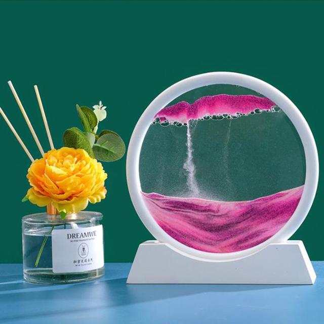 Image of 3D LANDSCAPE QUICKSAND PAINTING ROUND GLASS CRAFTS - PINK