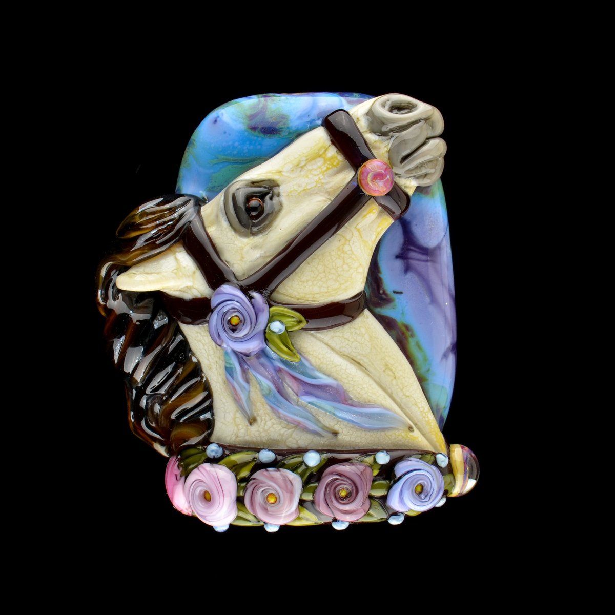 Image of XXL. Twilight Carousel Horse - Flamework Glass Sculpture Bead