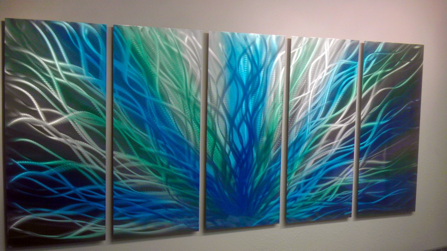 Radiance Blue Green - 36x79 - Metal Wall Art Contemporary Modern Decor