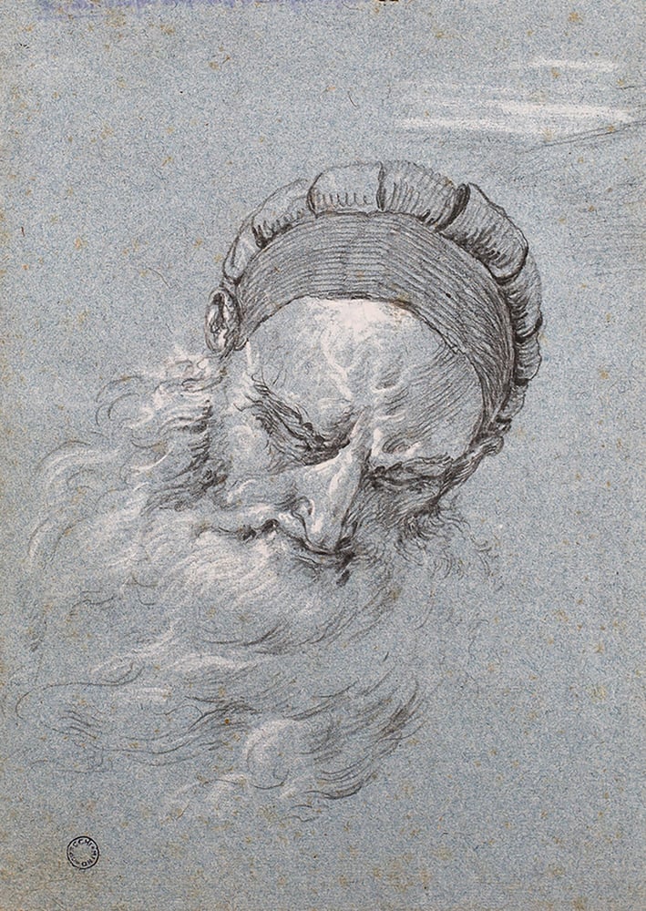 Image of A fine chiaroscuro drawing of a Bearded Venetian Man gazing downward