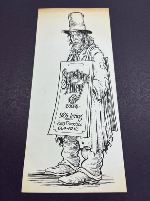 Image of Greg Irons Advertisement / Bookmark: Sunshine Alley Books - Scarce, Early 1970's.