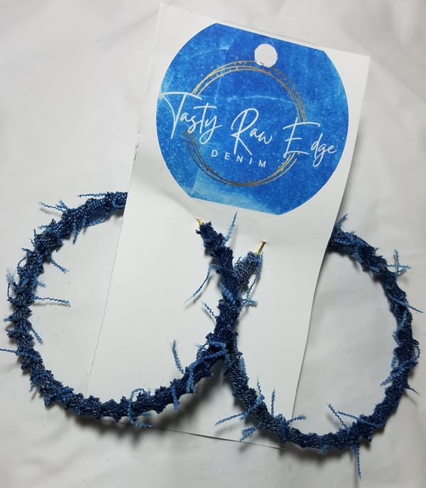 Image of Tasty Raw Edge Denim  Anytime Hoop Earrings