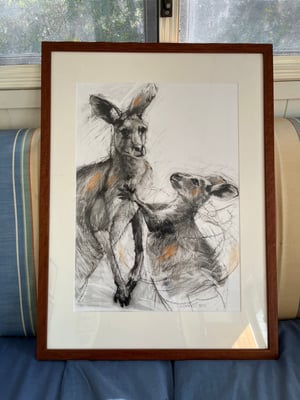 Image of Original drawing of a mother and teen kangaroo 