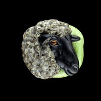 Image 1 of XL. Black Woolly Ewe  - Flamework Glass Sculpture Pendant Bead