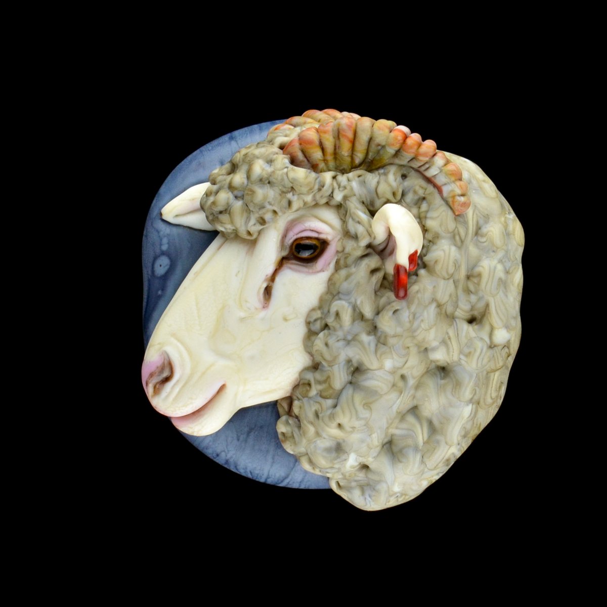 Image of XL. Royce the Wooly ram sheep - Flamework Glass Sculpture Bead