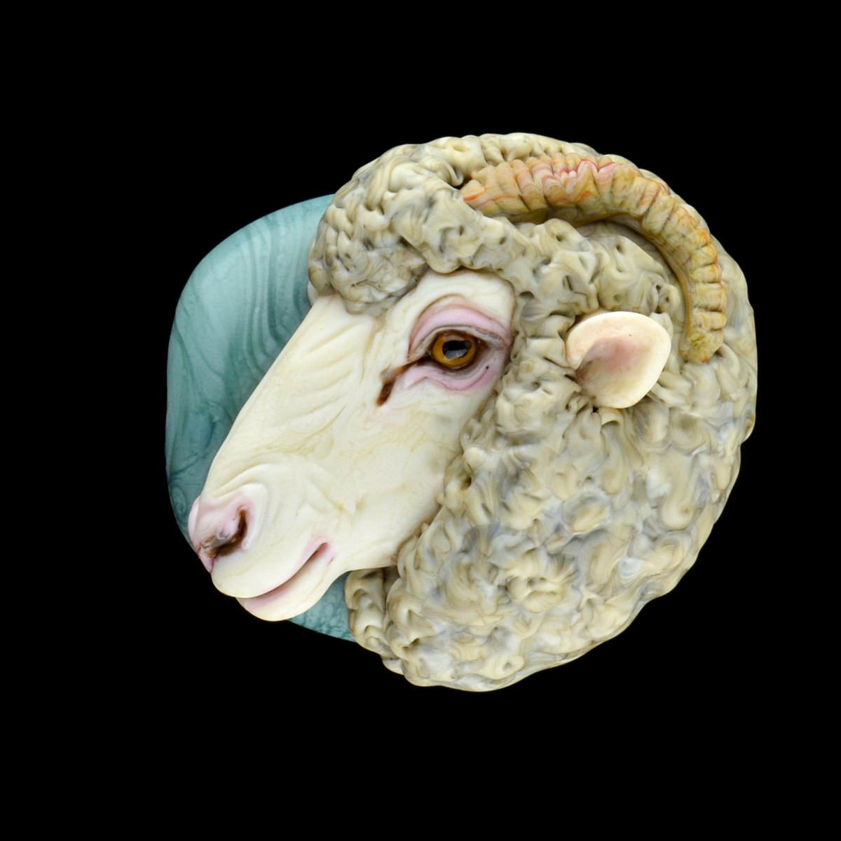 Image of XL. Dougal the Wooly ram sheep - Flamework Glass Sculpture Bead