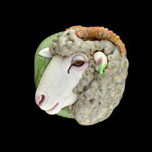 Image of XL. Duncan the Wooly ram sheep - Flamework Glass Sculpture Bead