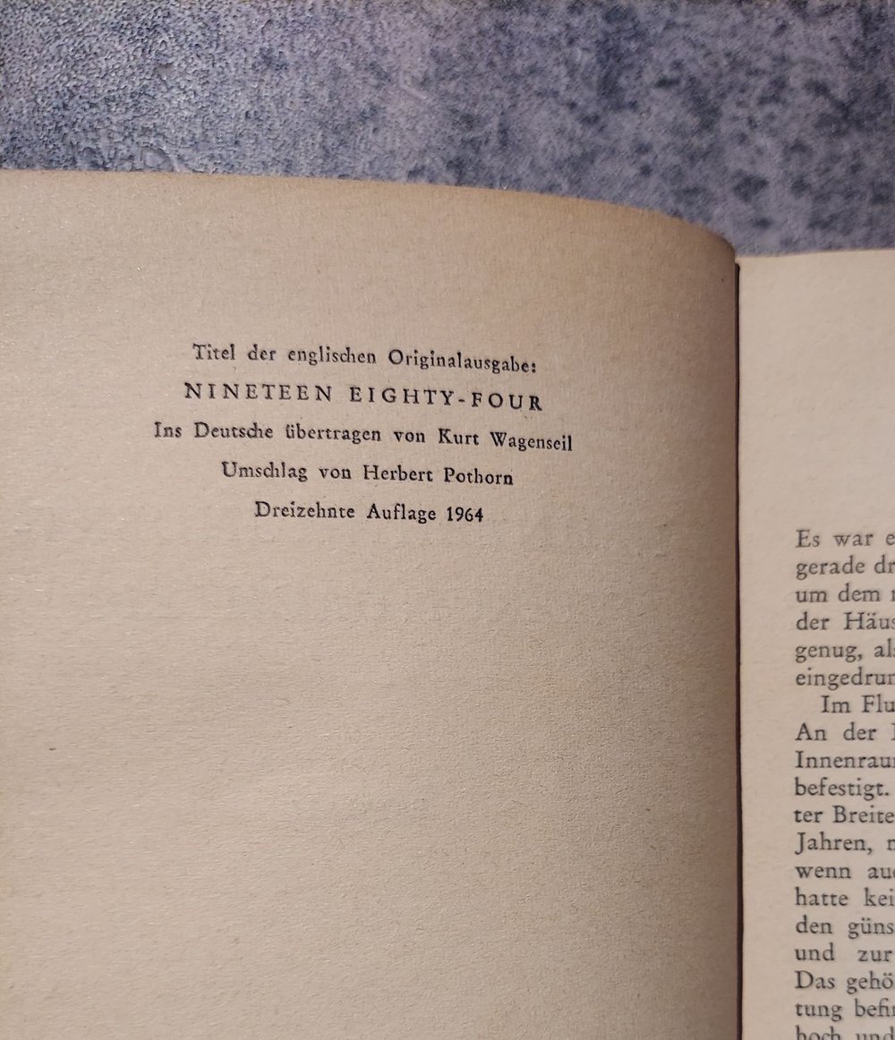 1984, by George Orwell (1964 German Printing)
