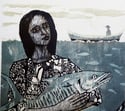 'One Fish for Dinner' (Original Multiple woodcut). (Winner of the Townsville Art Awards 2019