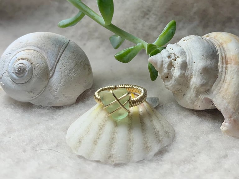 Mint Green Sea Glass Ring- Size 5
