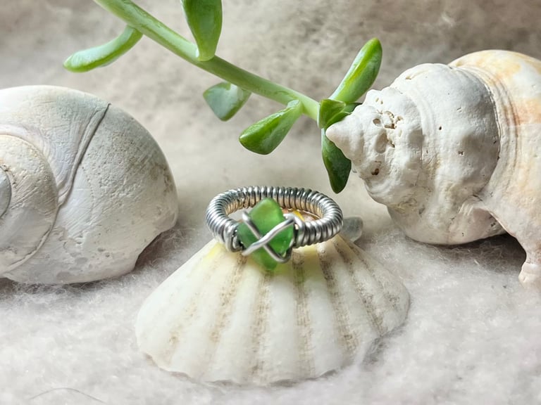 Green Sea Glass Ring - Size 5