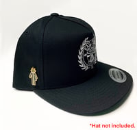 Image 3 of Logo hat pin. numbered 1-100 (black and gold)