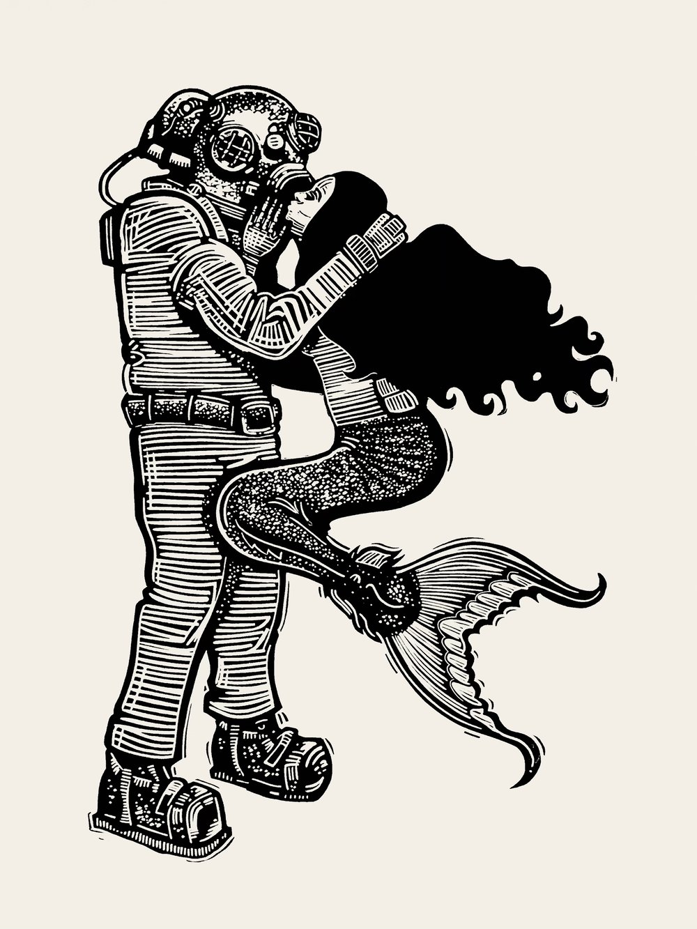 My Underwater Love XL linocut print