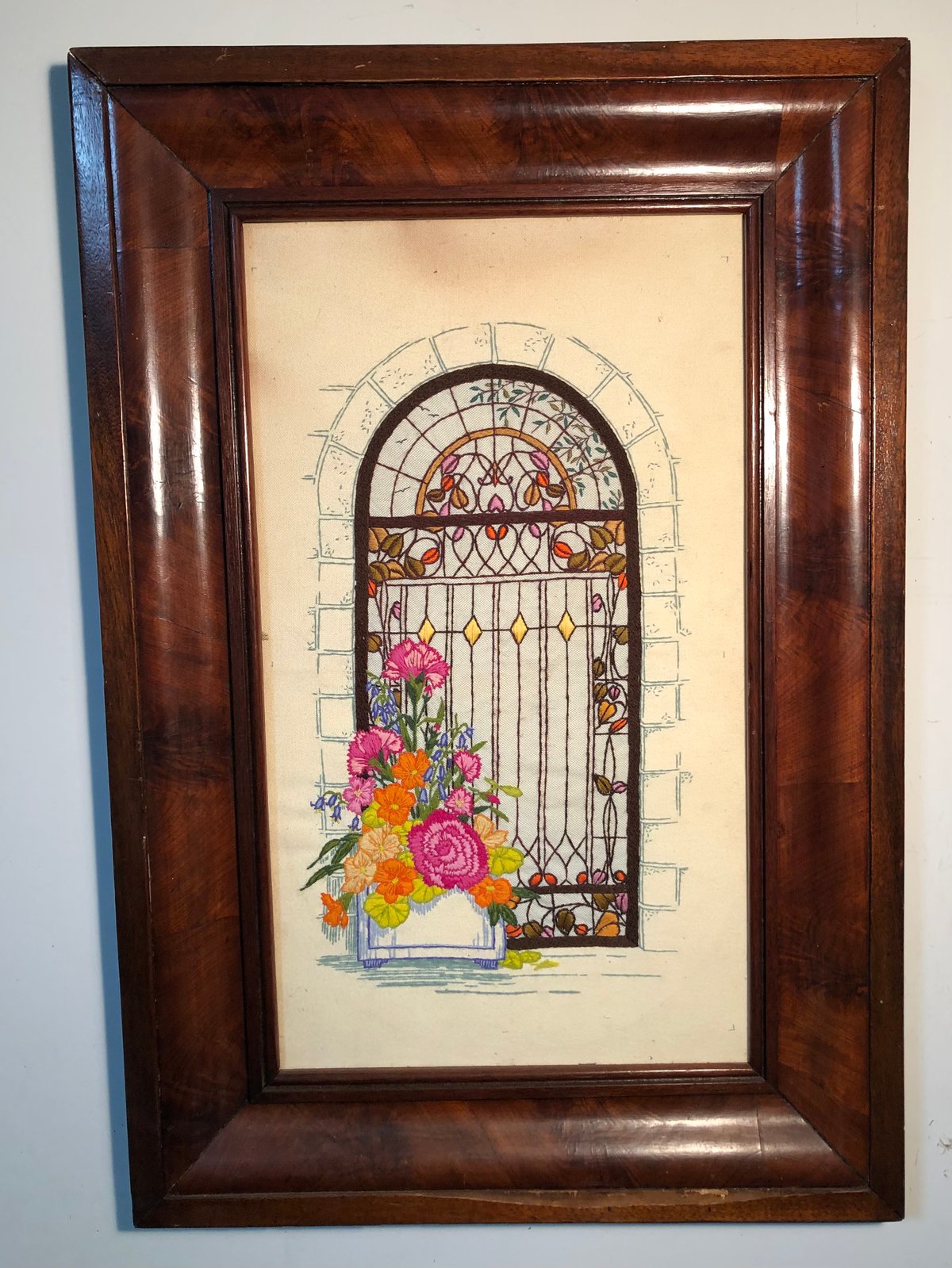 Image of Antique frame with embroidery