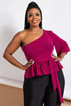 GLITTER ONE SHOULDER RUFFLE WAIST - PLUS SIZE